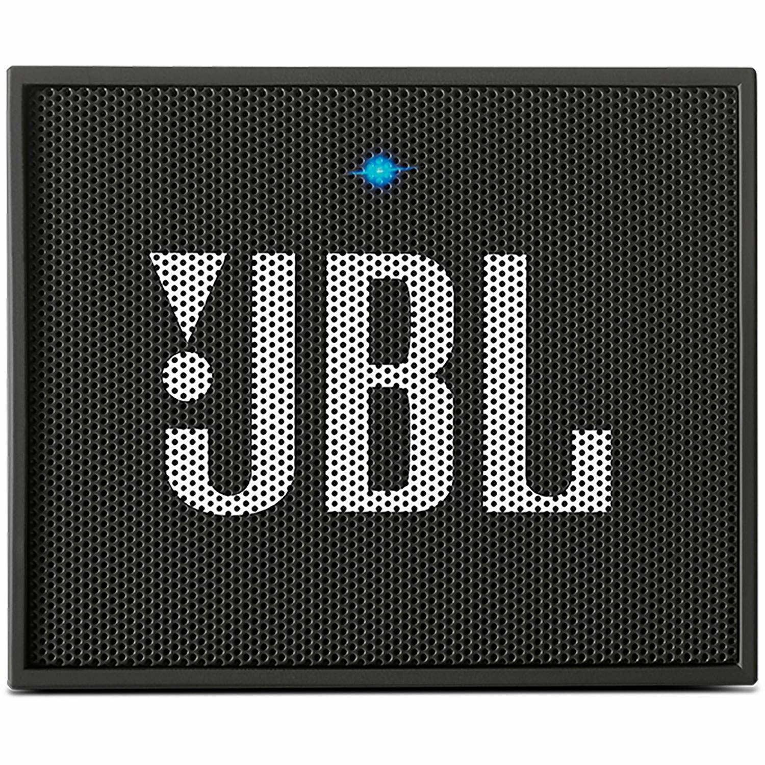A black JBL GO portable speaker