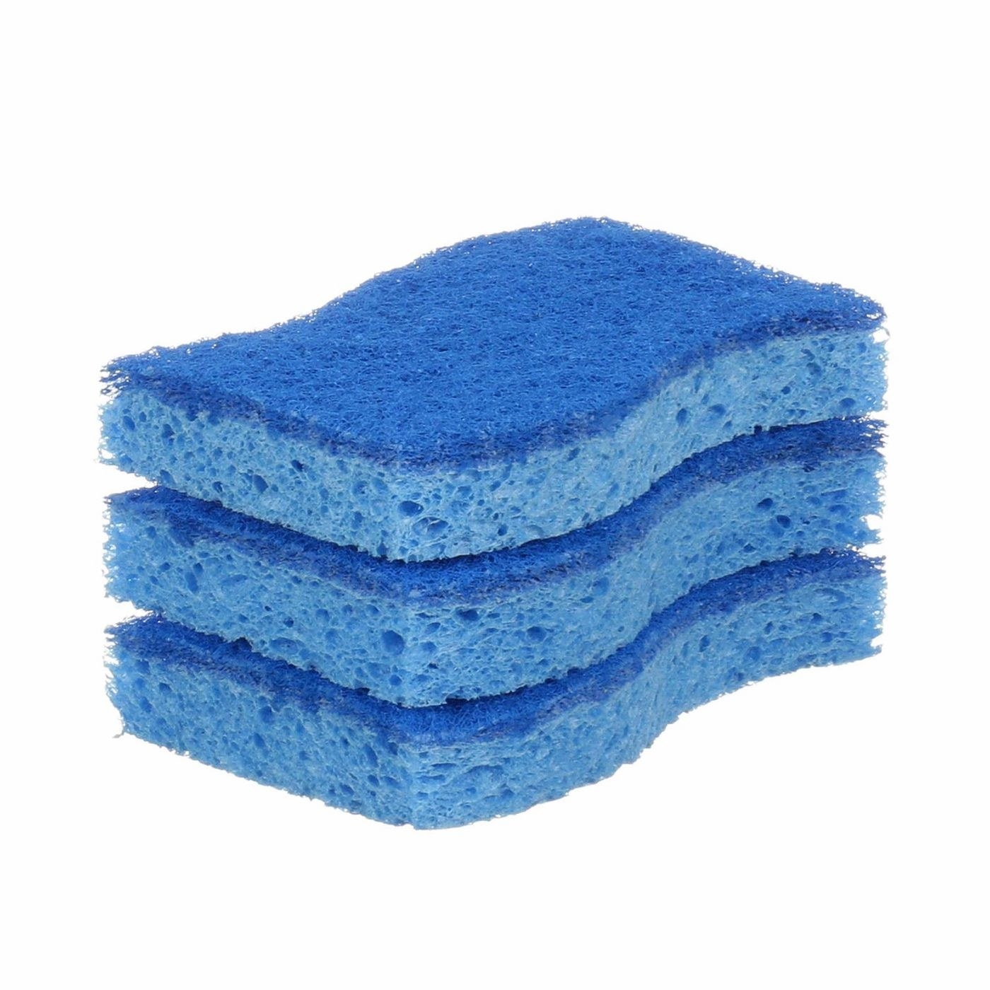 Three blue sponges stacked up