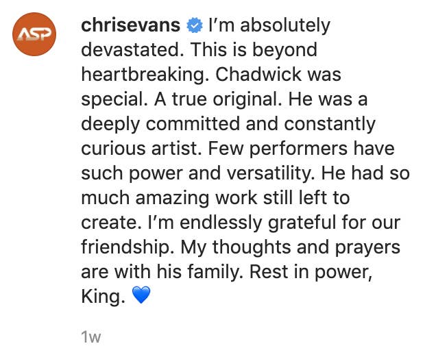 克里斯·埃文斯说他# x27;遭受的损失查德威克,称他为“真正的original"
