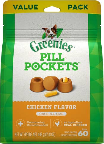 package of chicken flavor pill pockets