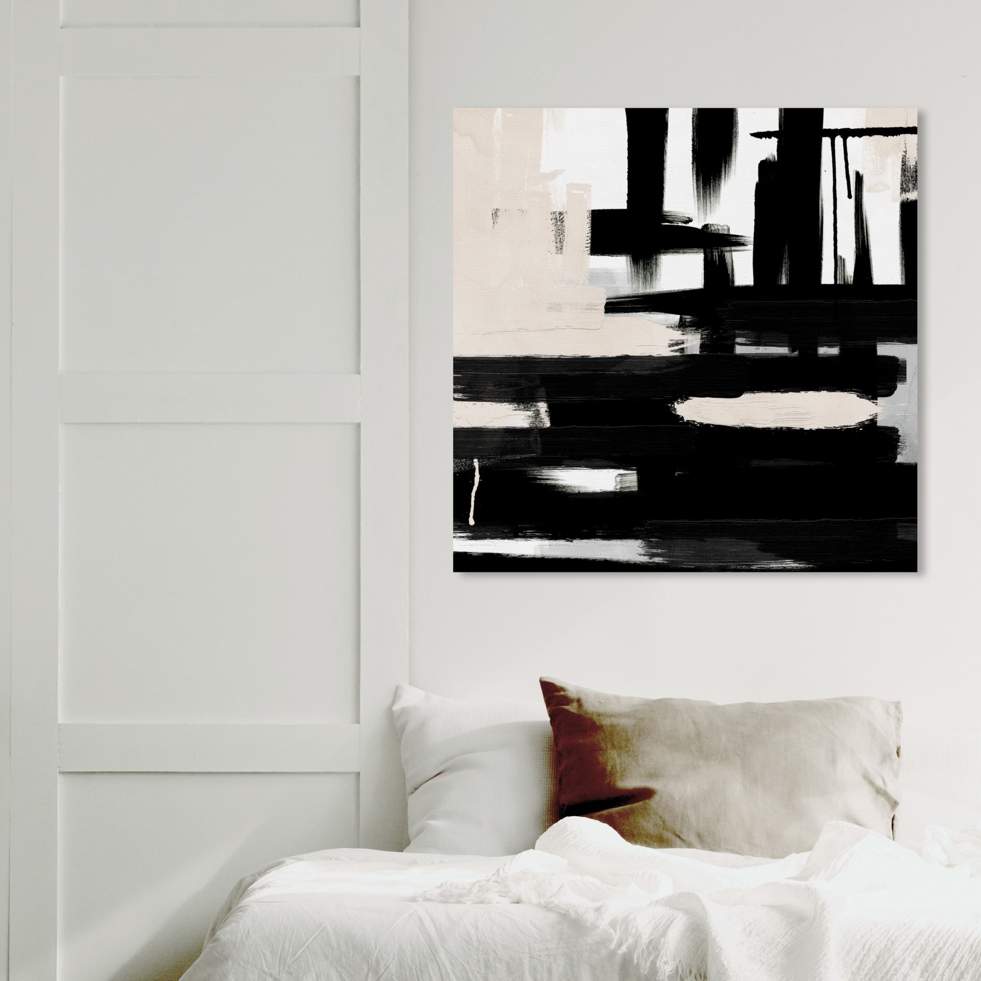 The black and white painting hanging