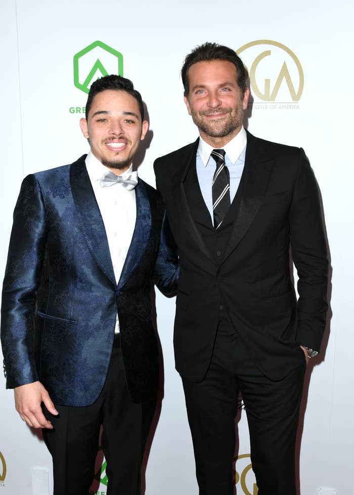 Anthony Ramos (L) and Bradley Cooper attend the 30th annual Producers Guild Awards at The Beverly Hilton Hotel.
