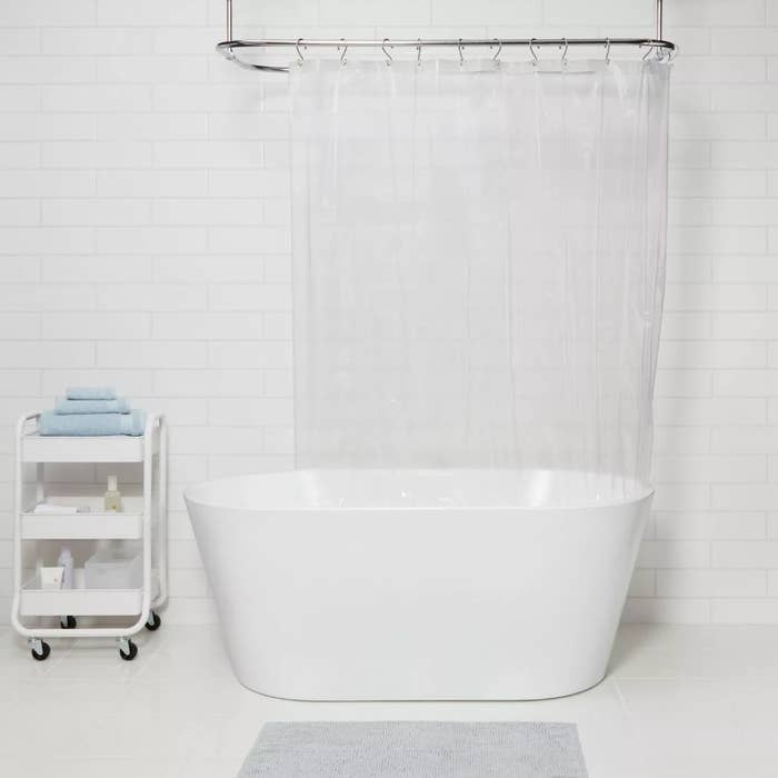 The clear shower curtain liner