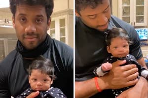 Ciara's husband Russell holding baby Win