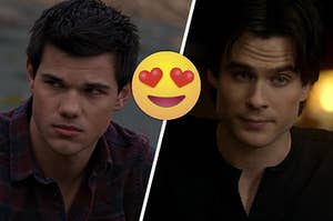 Jacob Black and Damon Salvatore with a heart eyes emoji in between then