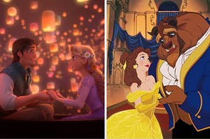 Flynn and Rapunzel and Belle and the Beast.