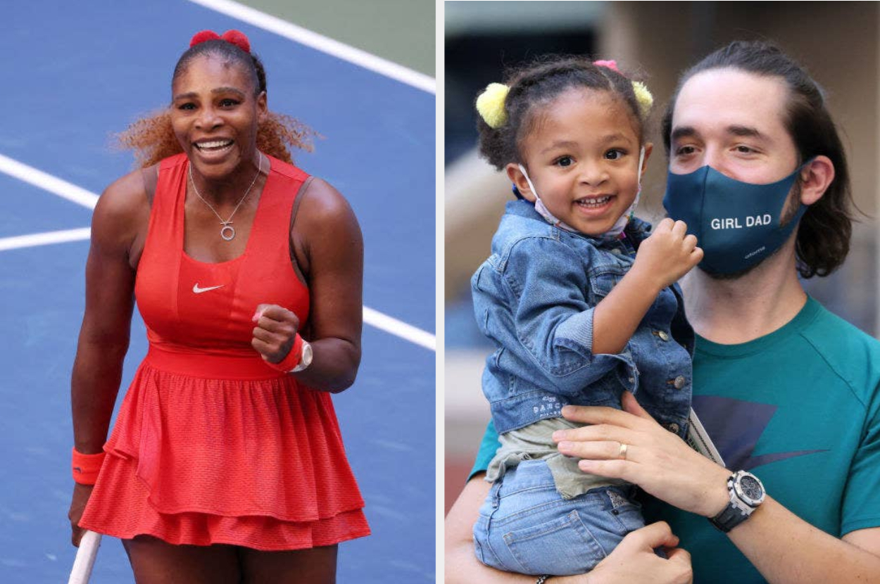 Serena Williams' daughter Olympia practices tennis while her dad