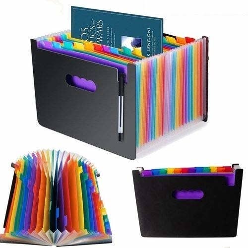 A harmonica file folder with colourful compartments