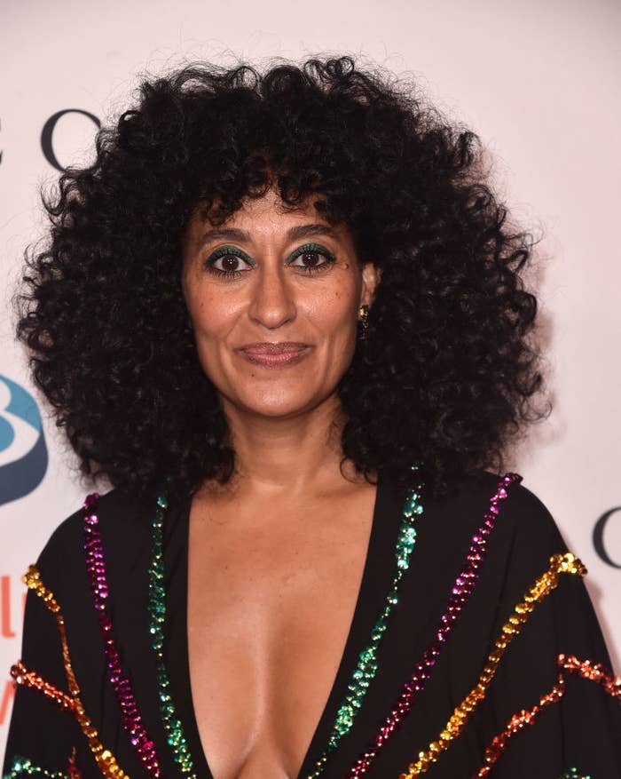 Tracee Ellis Ross wearing dark makeup and a top with sequins
