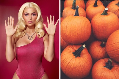 Kylie Jenner dressed up for Halloween and pumpkins.