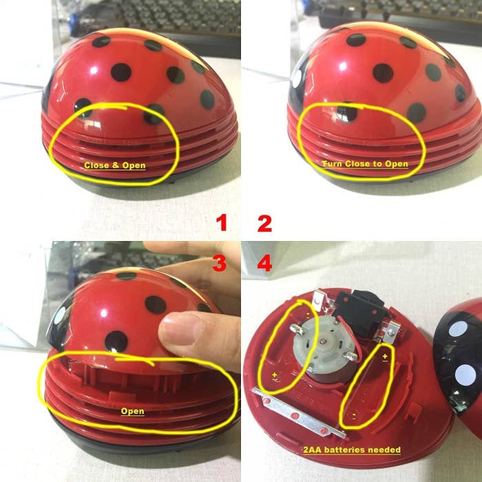 Lady bug crumb vacuum being closed and opened 