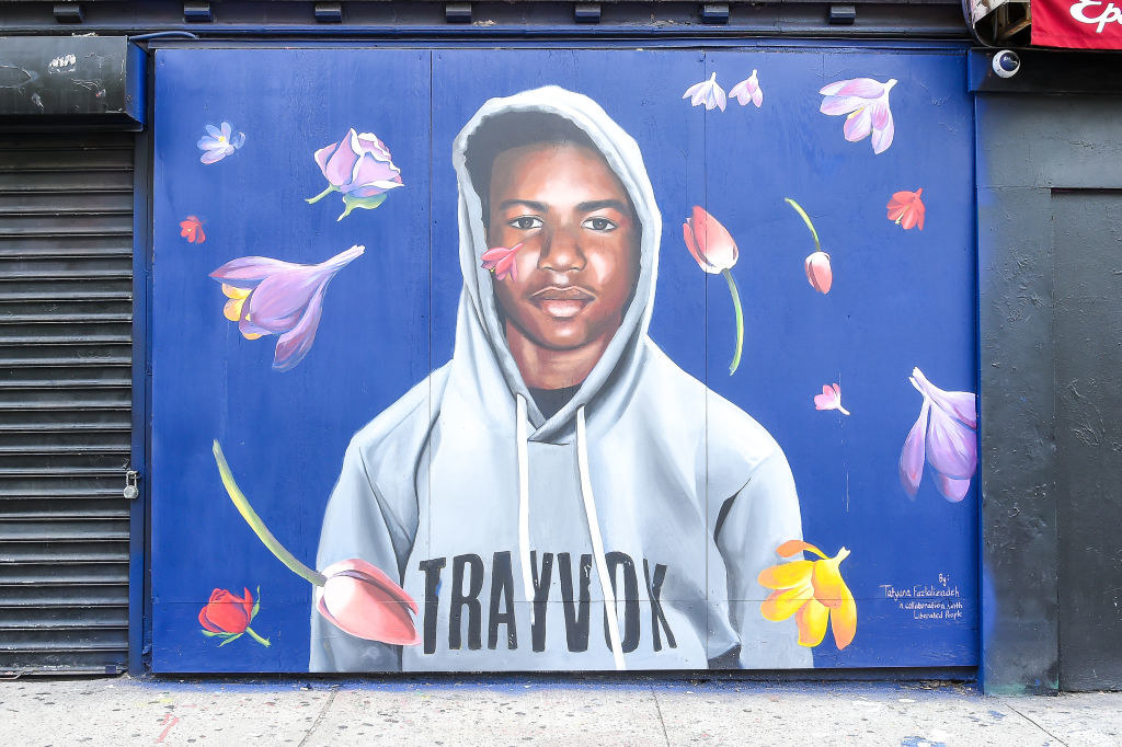 A mural painted of Trayvon Martin