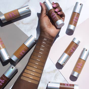 Shade swatches of the foundation on an arm