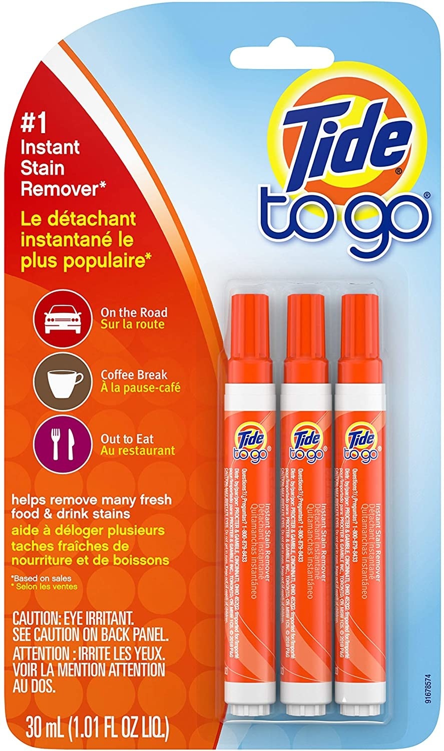 Three orange Tide pens in their packaging