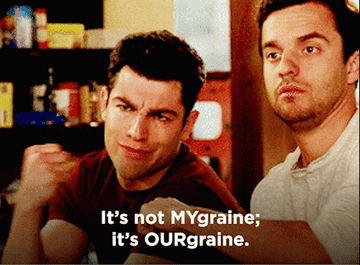 A GIF of two men fist-bumping. The text underneath says &quot;It&#x27;s not our MYgraine; it&#x27;s OURgraine.&quot;