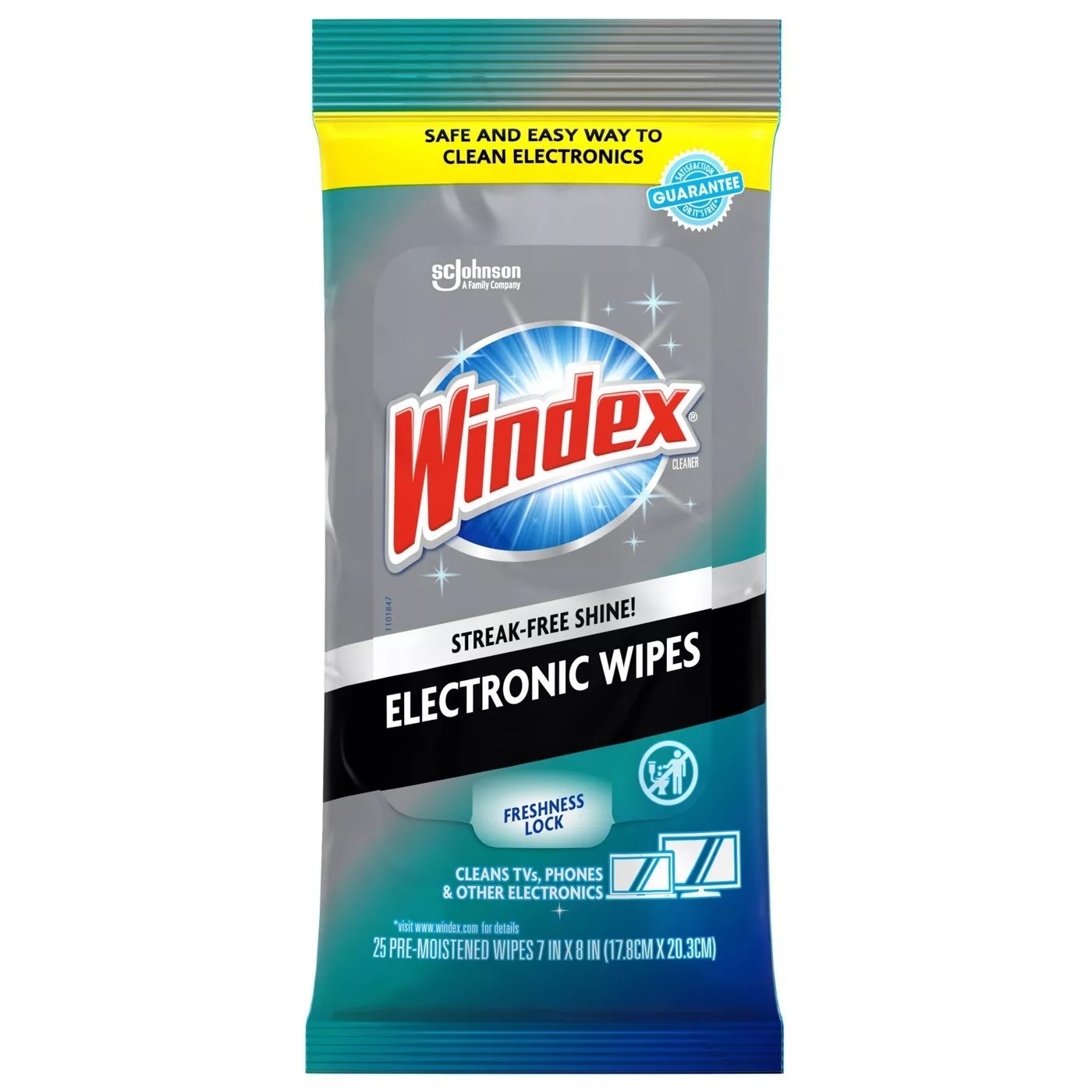 A pack of Windex&#x27;s wipes that are safe to use on TVs, phones, and other electronics and leave a streak-free shine