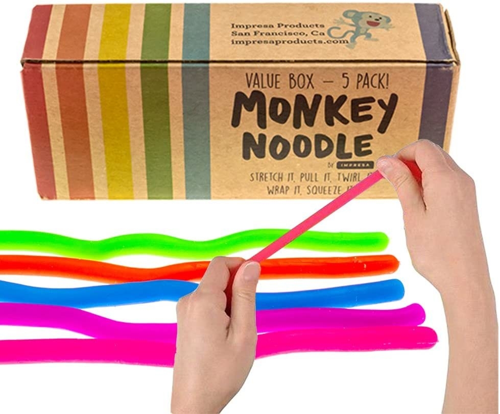 a model stretching the noodle like toy