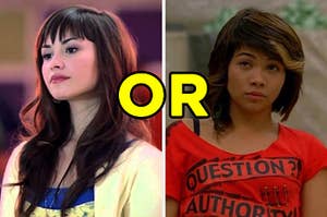 On the left, Demi Lovato as Rose in "Princess Protection Program," and on the right, Hayley Kiyoko as Stella in "Lemonade Mouth"