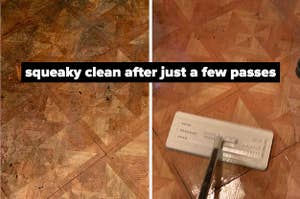 reviewer before and after photo of dirty floor on the left and a clean floor on the right 