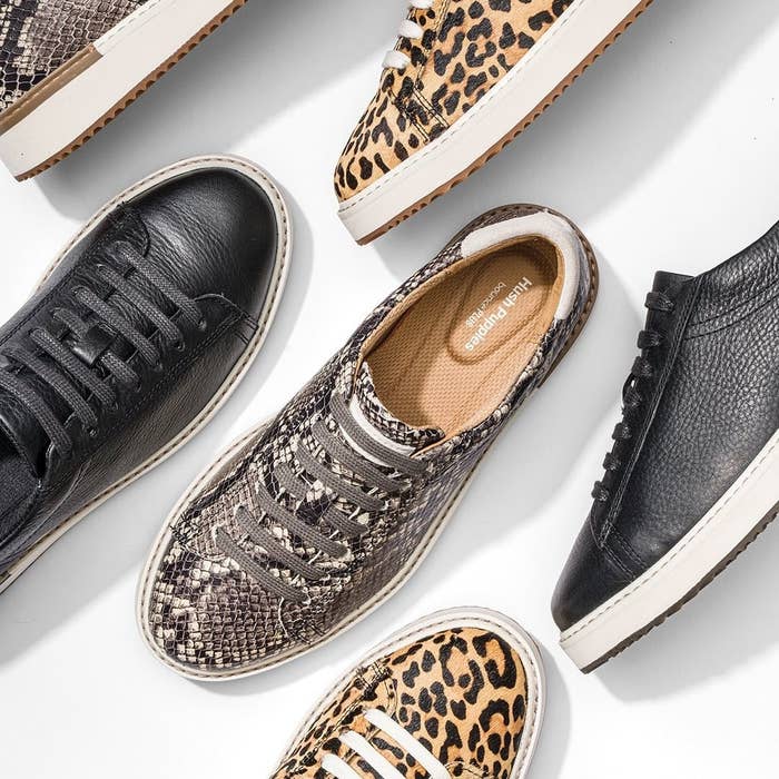 the sneakers in black, snakeskin, and cheetah print