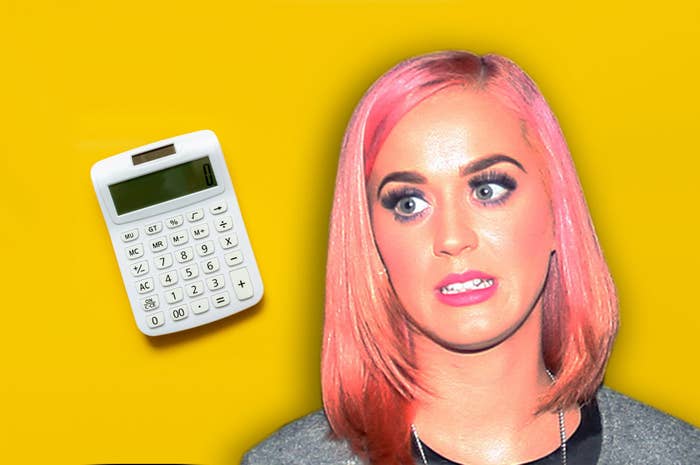Katy Perry grimacing at a much-needed calculator