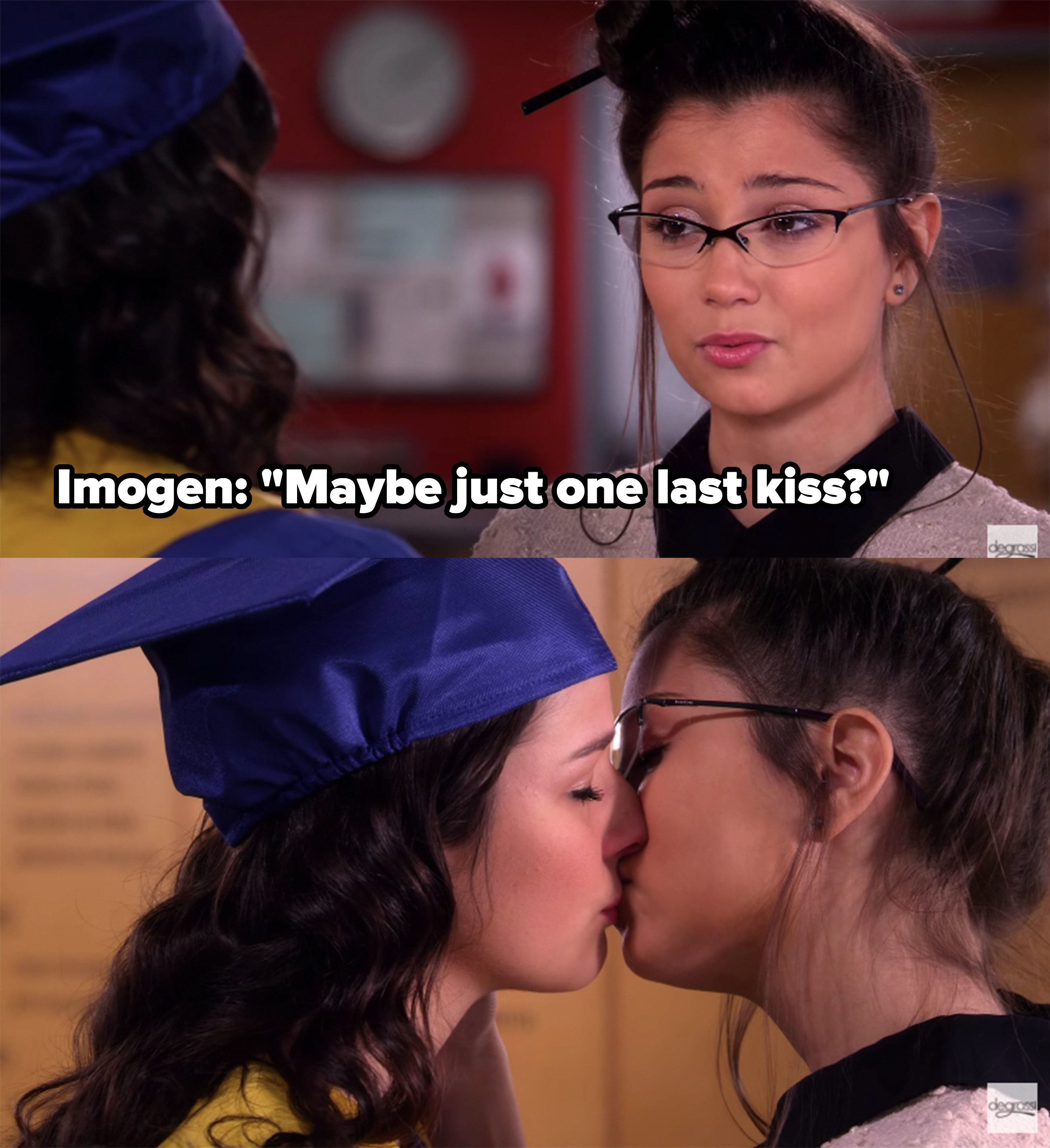 Imogen and Fiona share a final kiss at graduation