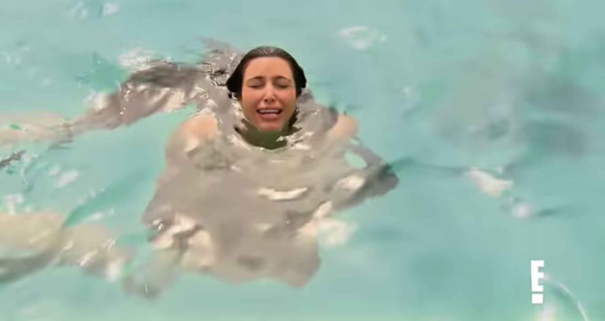Kim Kardashian crying in the ocean