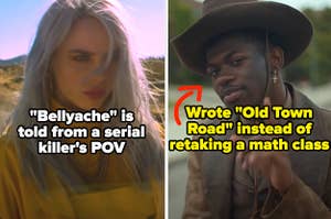 Billie Eilish in the "Bellyache" music video and Lil Nas X in the "Old Town Road" music video