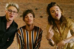 Niall, Louis, and Harry in the History music video 