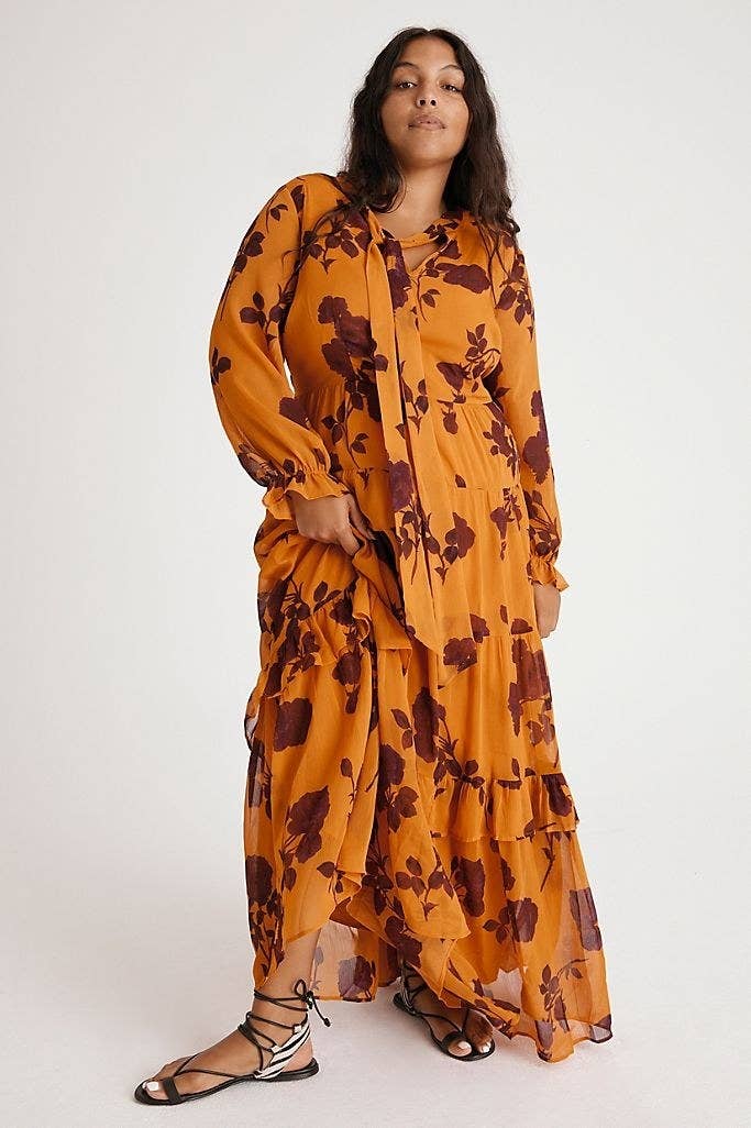 fall maxi dresses 2020 PRETTYGARDEN Women's Fall Boho Maxi Dress Floral Long Sleeve V Neck Fl main image 0