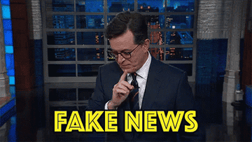 GIF of Stephen Colbert saying FAKE NEWS