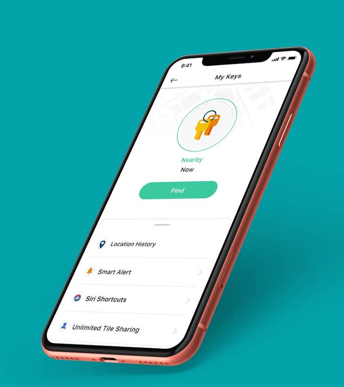 The Tile app on an iPhone showing options to Find missing keys