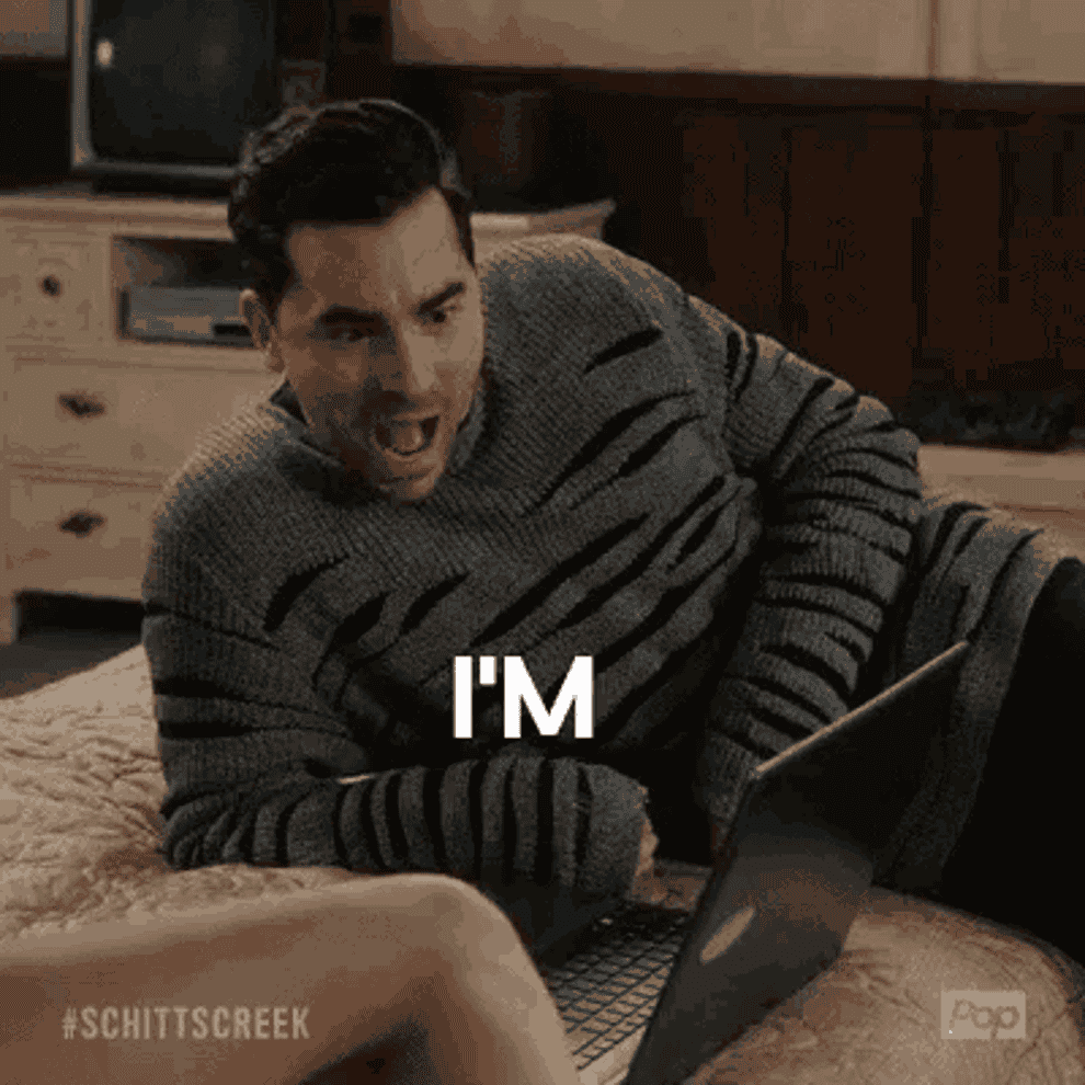 Gif of David from &quot;Schitt&#x27;s Creek&quot; saying &#x27;I&#x27;m obsessed with this&#x27; 