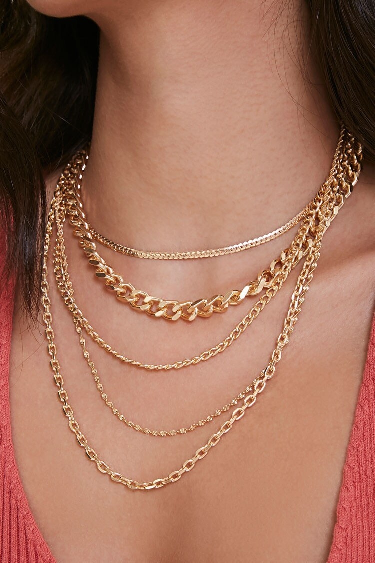 Five-chain layered necklace in gold