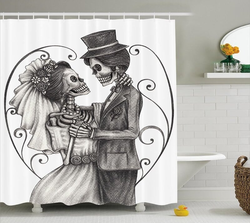 The shower curtain displayed in a bathroom