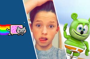 Nyan cat, a cringey Musical.ly kid, and a green gummy bear from the internet