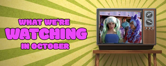 &quot;What we&#x27;re watching in october&quot; with a picture of an old TV with &quot;Crazy Ex-Girlfriend&quot; on it