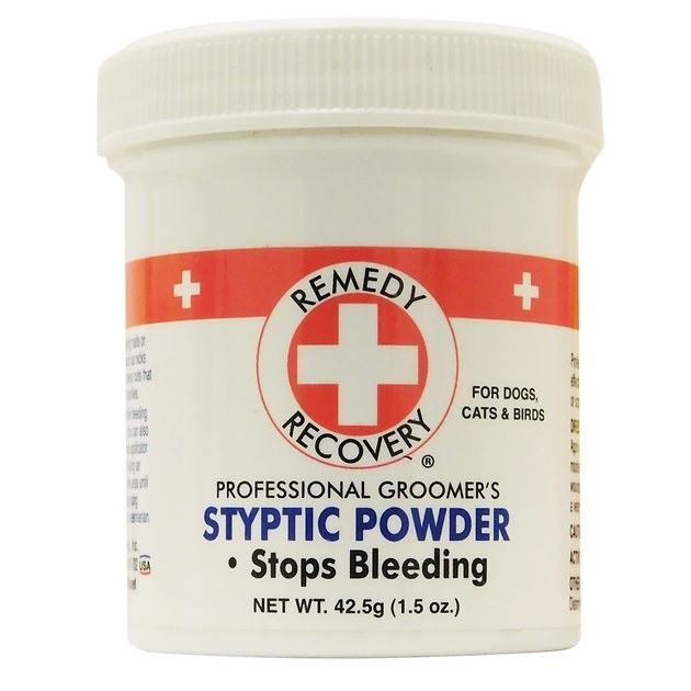 A jar of Remedy+Recovery Stop Bleeding Styptic Powder