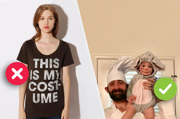 A girl wearing a boring halloween shirt next to a dad and son as Ratatouille characters
