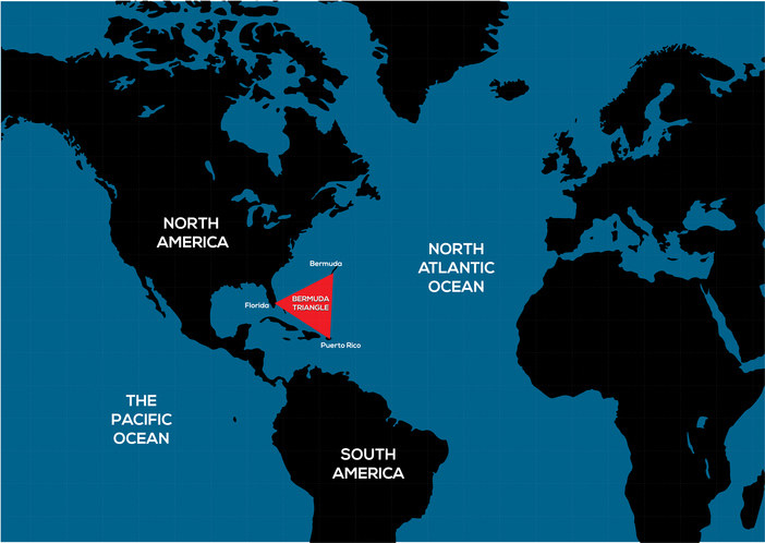 World map showing the location of the Bermuda Triangle