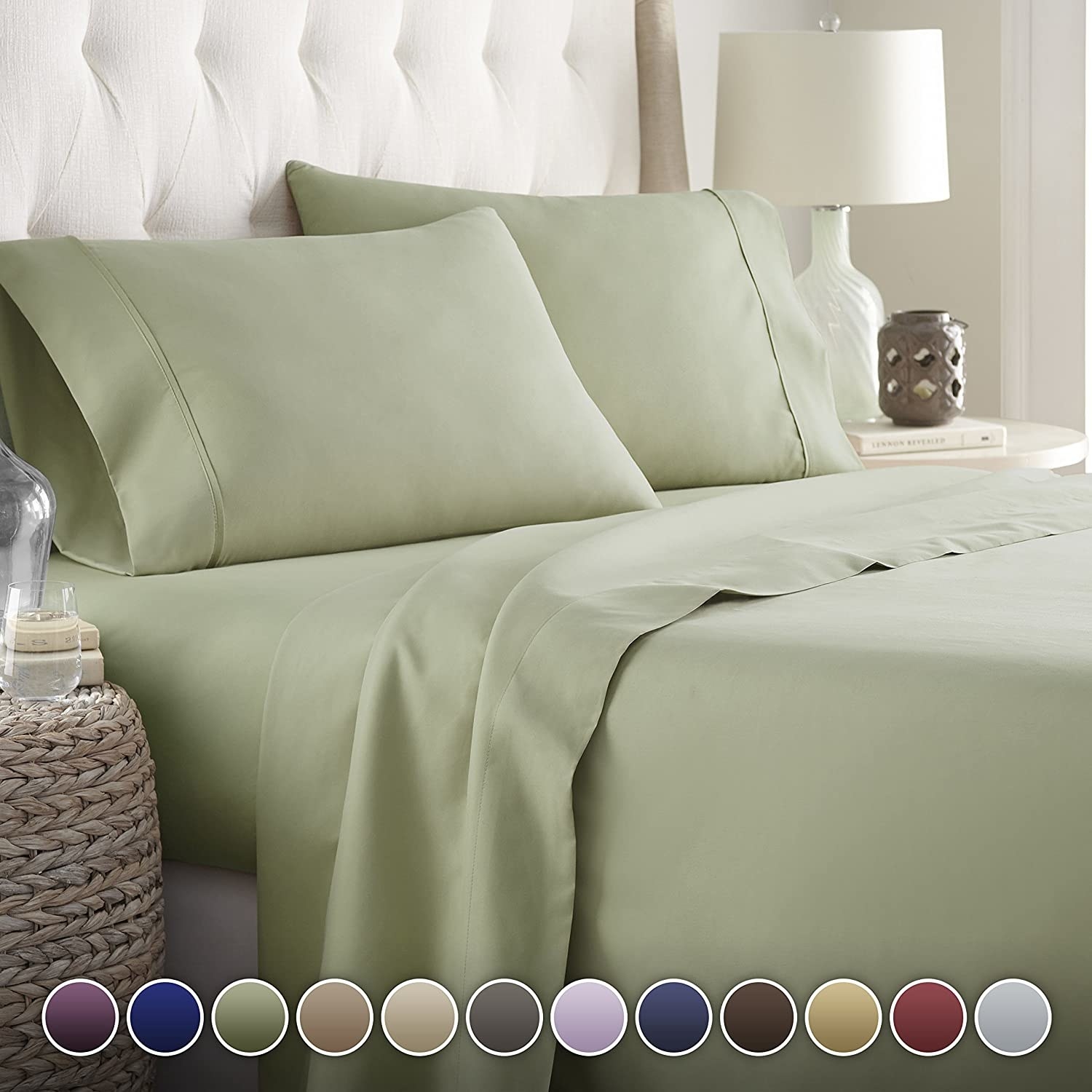 the sheet set in sage color 