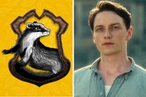 An image of the Hufflepuff crest and an image of James McAvoy from Atonement