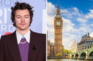 An image of Harry Styles next to an image of Big Ben in London