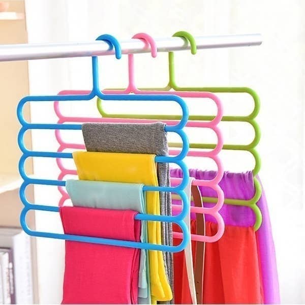 The 5-layered hangers pictured with clothes on them.