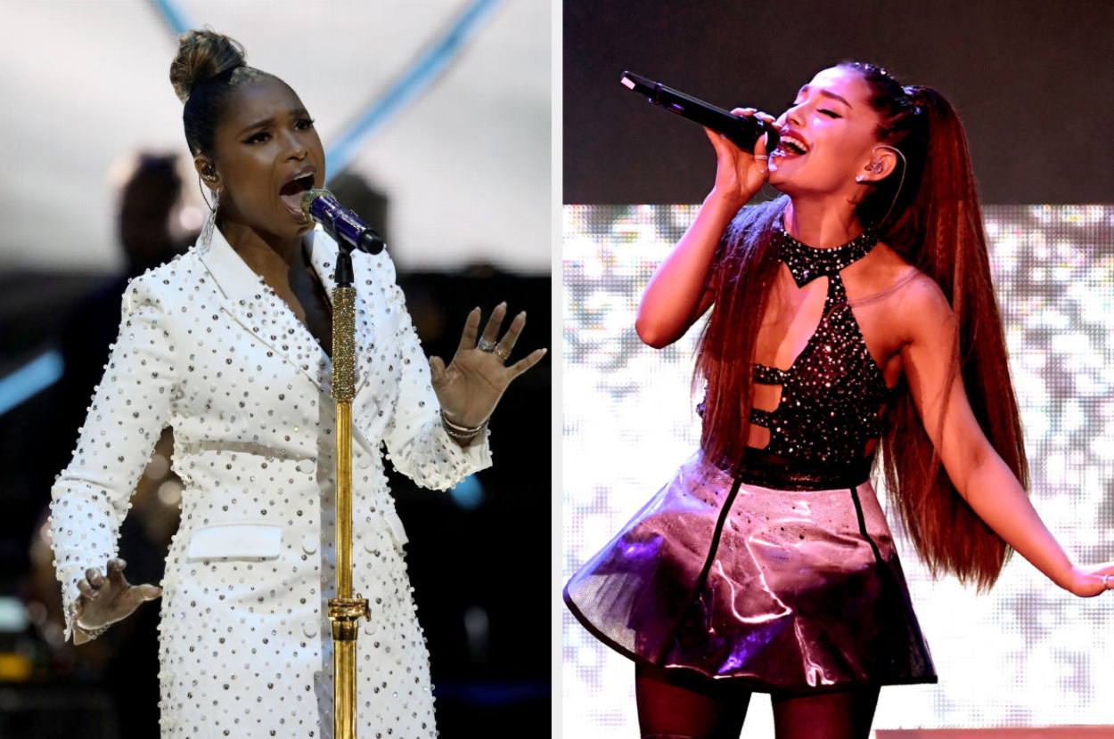 Jennifer Hudson and Ariana Grande passionately perform at different events, probably belting out beautiful notes