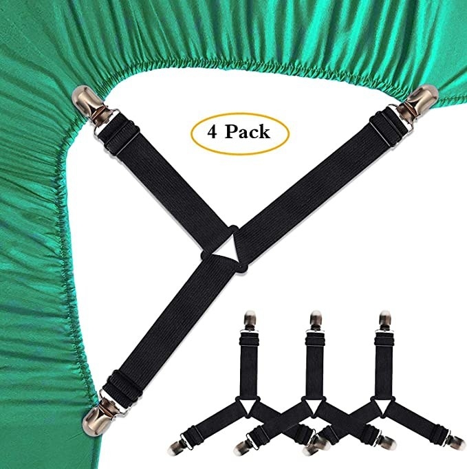 Black bedsheet suspenders.