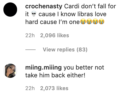 Fans warning Cardi not to take him back