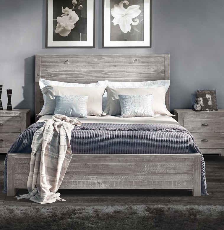 Gray wooden bed frame