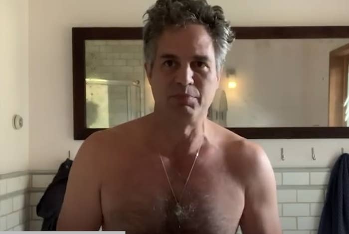 Mark Ruffalo shirtless in the NowThis PSA