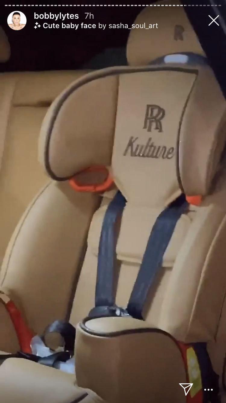 A Rolls-Royce car seat that says &quot;Kulture&quot; at the top